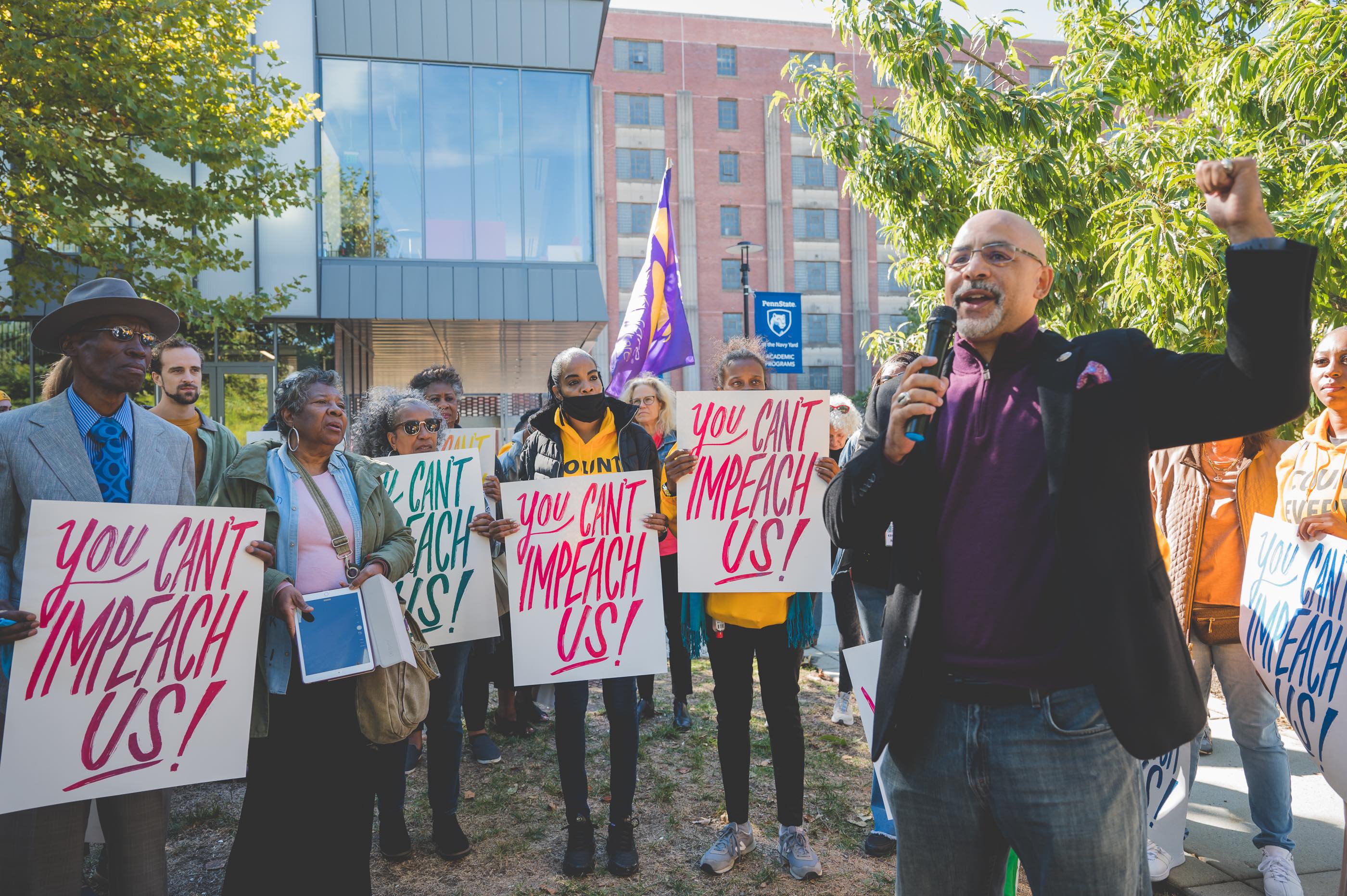 Rep Chris Rabb speaks out against the disenfranchisement of Philly voters (photo by Cathie Berry of BeauMonde Originals)