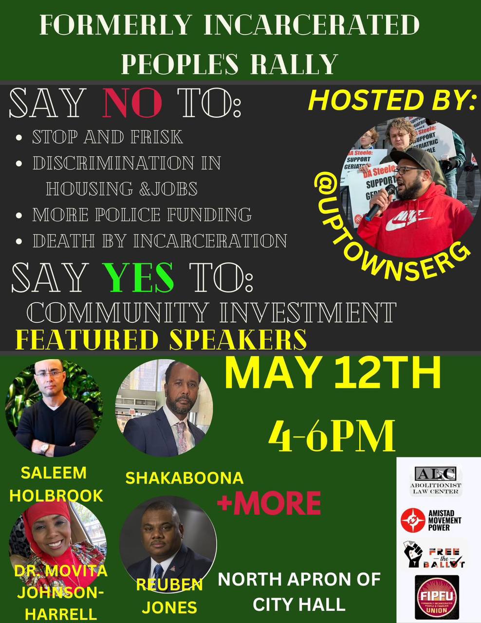 Flyer advertises a rally for Formerly Incarceraegd People on Friday, May 12th