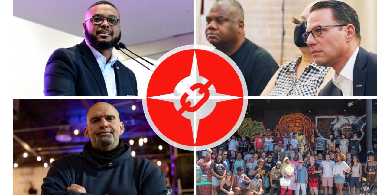 an image shows pictures of John Fetterman, Josh Shapiro, Austin Davis and our movement family with the Amistad Movement Power logo transposed over them