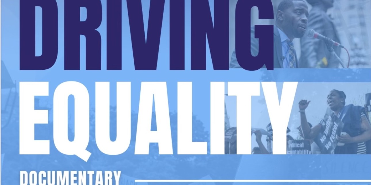 A blue graphic advertises a screening to the Driving Equality documentary and displays logos from Reclaim, Neighborhood Networks, PA WFP, Amistad Movement Power and Straight Ahead