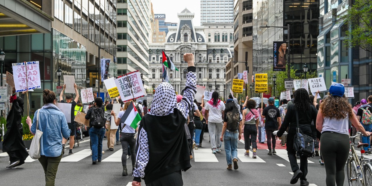Protestors calling for a ceasefire in Gaza march in Center City Philadelphia 