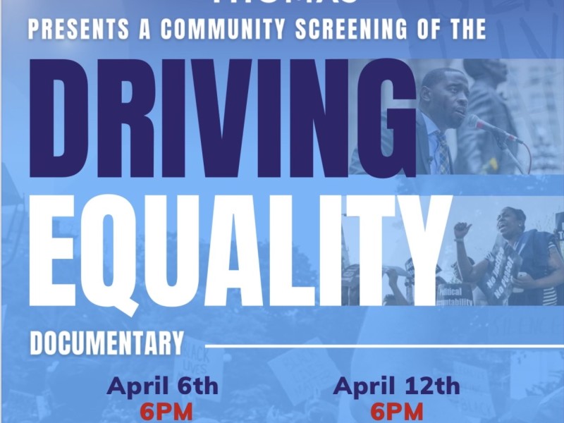 A blue graphic advertises a screening to the Driving Equality documentary and displays logos from Reclaim, Neighborhood Networks, PA WFP, Amistad Movement Power and Straight Ahead