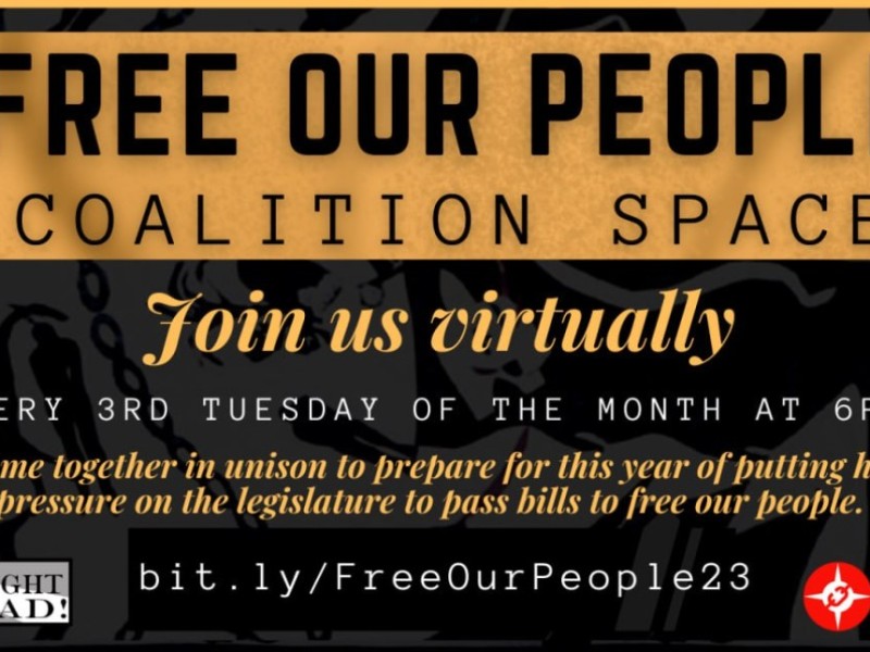 a graphic says 'Free Our People' Coalition Space