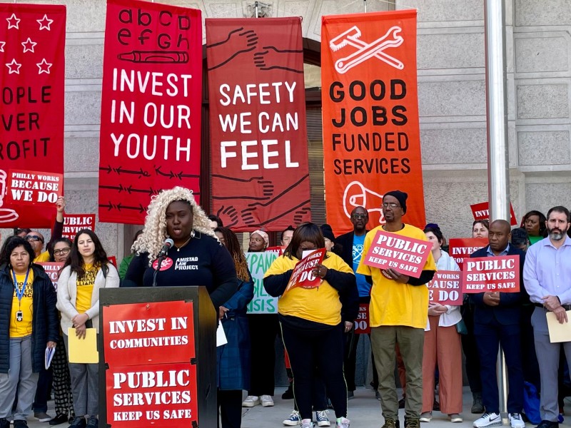 Nikki grant speaks at a people's budget rally