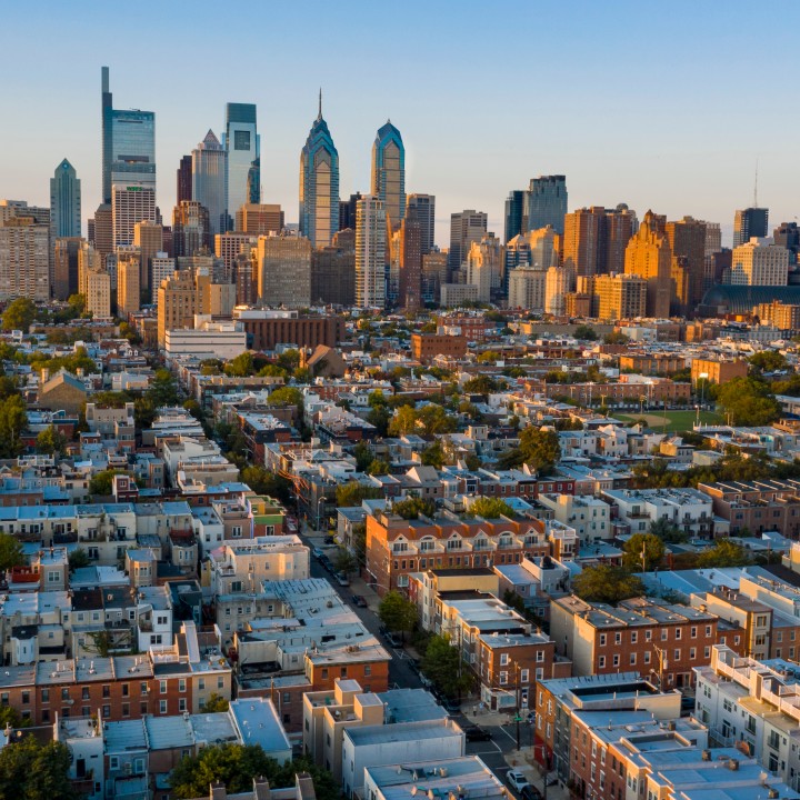 an image shows an aerial view of the city of philadelphia