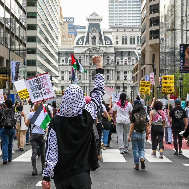 Protestors calling for a ceasefire in Gaza march in Center City Philadelphia 
